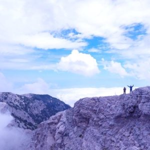 Traversing the crest of Laimos on Mount Olympus while hiking