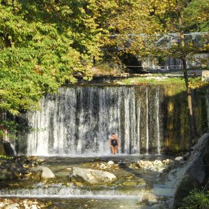 Hot and Cold waterfall by side at open air hot bath of Aridaia