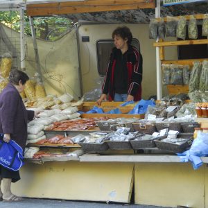 open air market with local products at hot bath of Aridaia